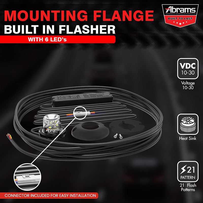 Abrams SAE Class-1 Blaster 360 (White/White) 18W - 6 LED Emergency Vehicle Truck LED Hideaway Surface Mount Strobe Warning Light - Image 5